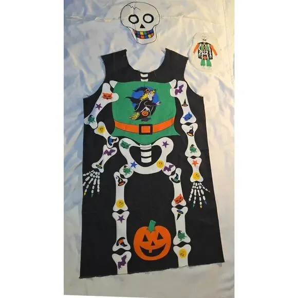 Vintage Skeleton Witch Pullover Halloween Costume Apron Mask Sheet 31" L 18" W - Picture 1 of 16